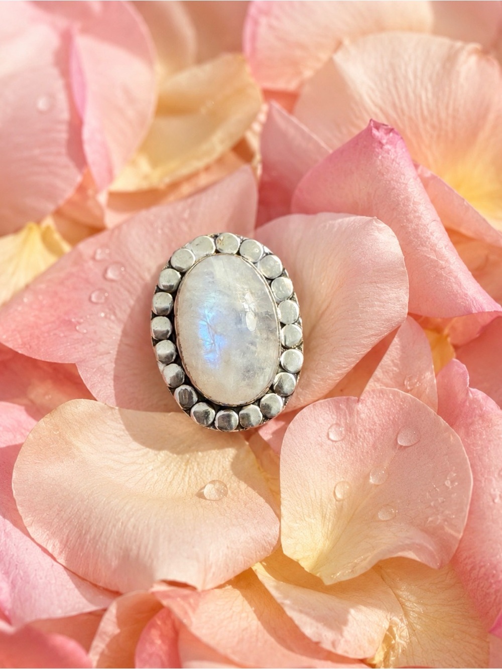 Rainbow Moonstone Layered Sterling Silver Ring Size 6.5 - Picture 3 of 5